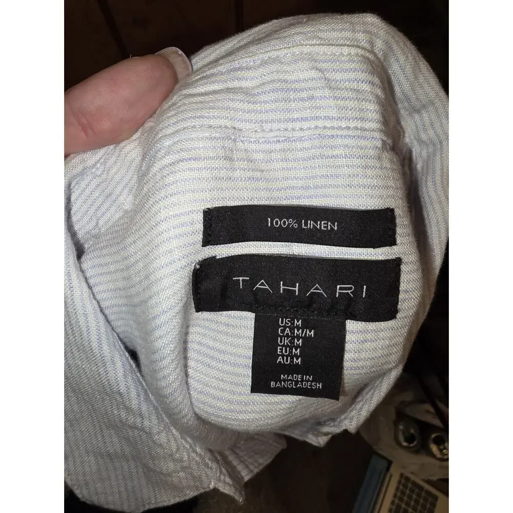 EUC Tahari Blue And White Striped Sleeveless Midi Linen Button Up Dress Sz M - Picture 5 of 5